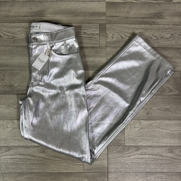 Abercrombie & Fitch The 90s Relaxed High Rise Straight Pants Silver sz 25/0 - Picture 1 of 8